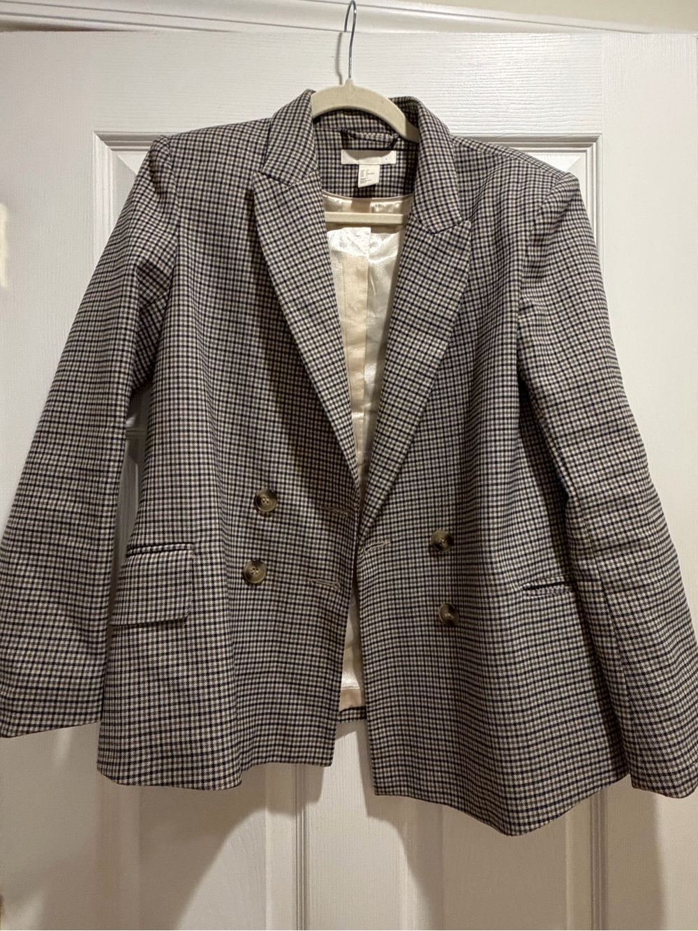 H&M Black and White Plaid Double-Breasted Blazer